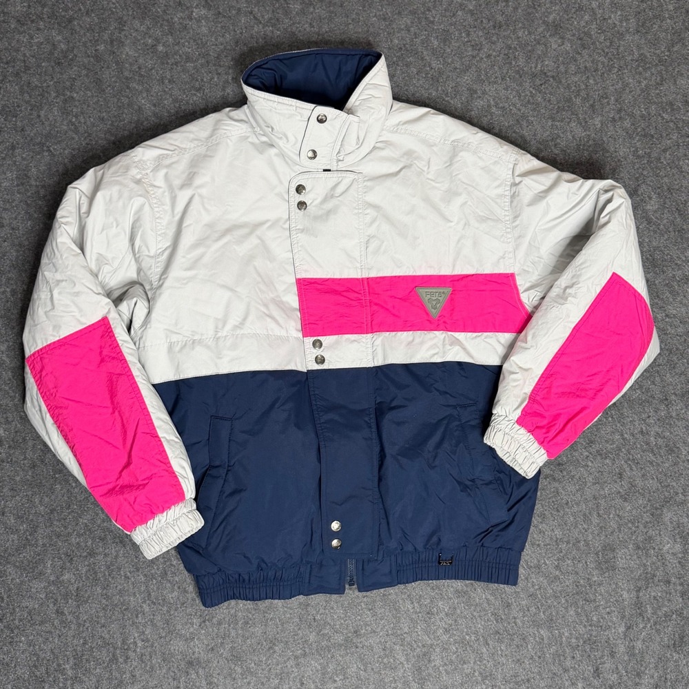 Vintage Fera Skiwear‎ Mens Jacket ML 42 Colorblock Navy Pink White Retro Puffer
